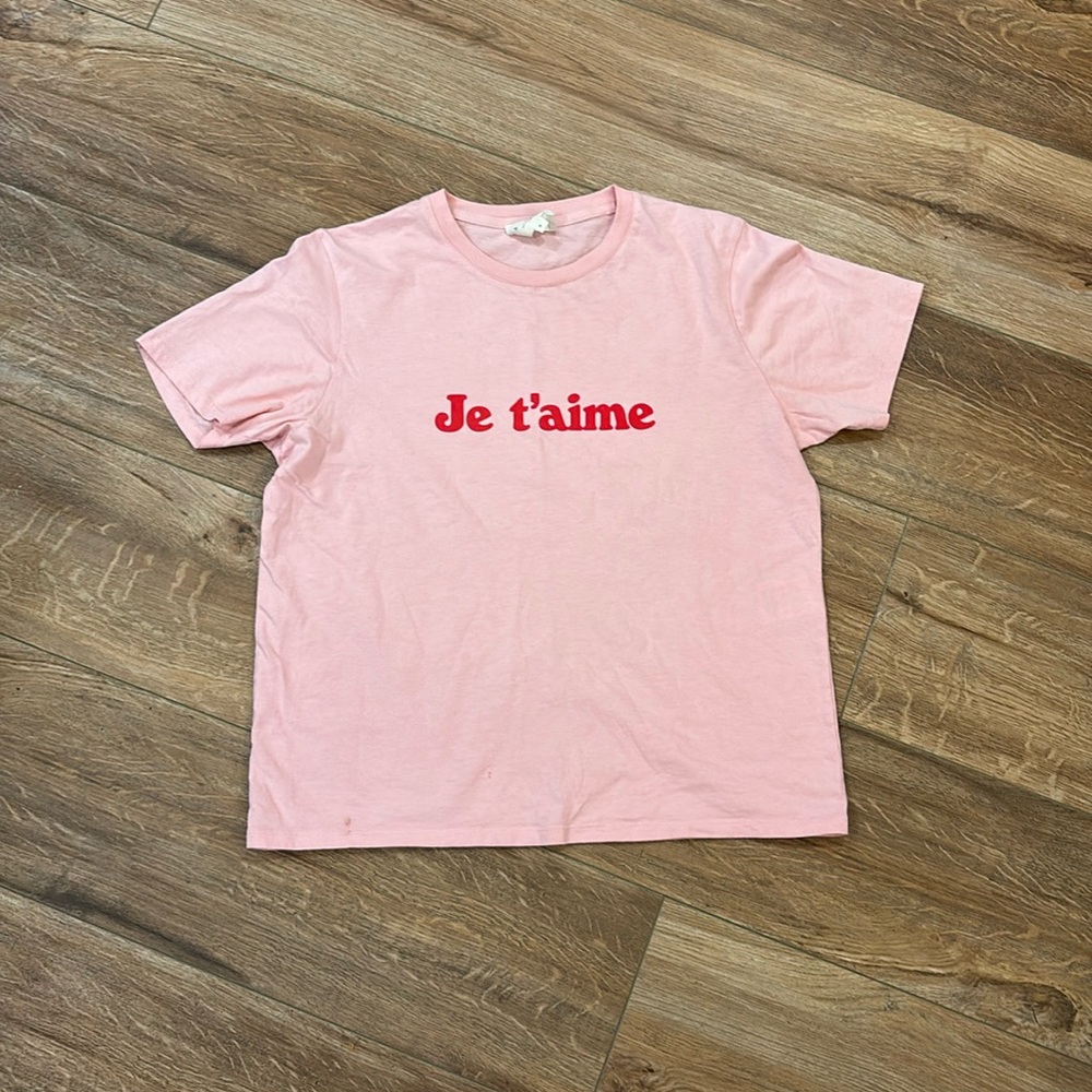 Sezane pink t shirt je t’aime women’s size small